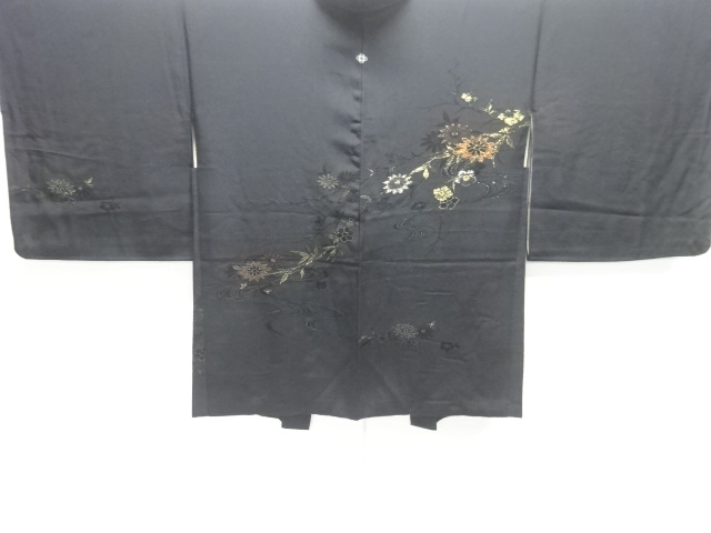 JAPANESE ANTIQUE HAORI / TAISHO ROMAN STYLE / SILK / WOVEN STREAM & FLOWERS